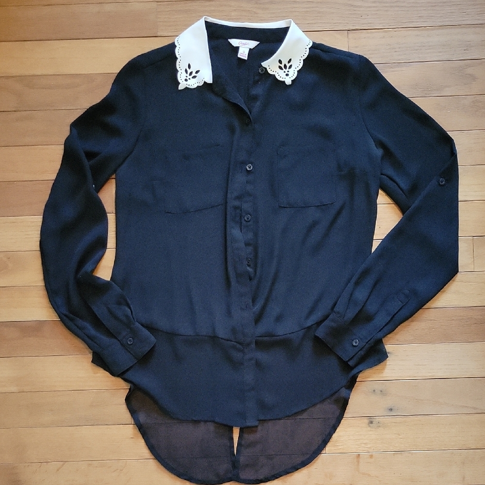 Candie's Sheer Black Blouse with White Collar